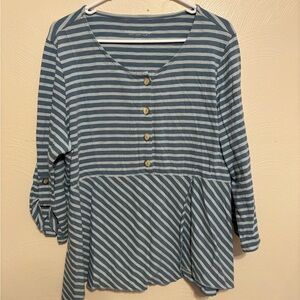 Soft Surroundings Blue Striped Button Front Top Women’s XL Cotton